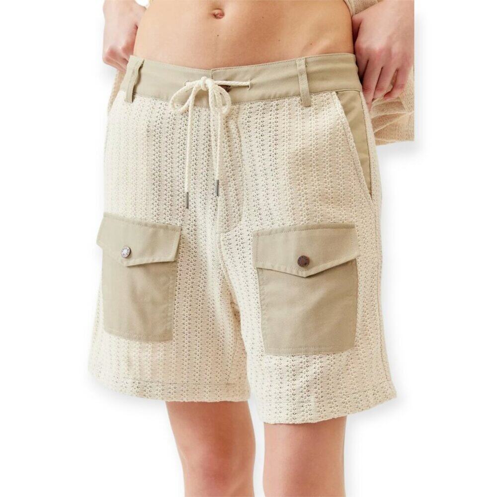 NEW FRIED RICE Saturday Loose Utility Knit Cargo Shorts UNISEX M Beige Tan NWOT